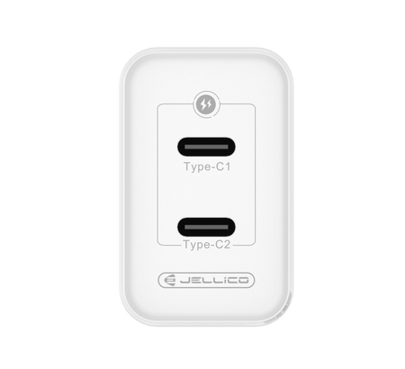 JELLICO Netz-Ladegerät C106 GaN PD 45W 2xUSB-C + Kabel USB-C - Lightning weiss