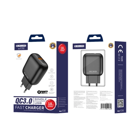 JELLICO wall charger C32 18W 1xUSB QC3.0 + cable Lightning Black