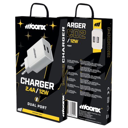 MOONX ładowarka sieciowa MC02 2.4A 12W 2xUSB Biały